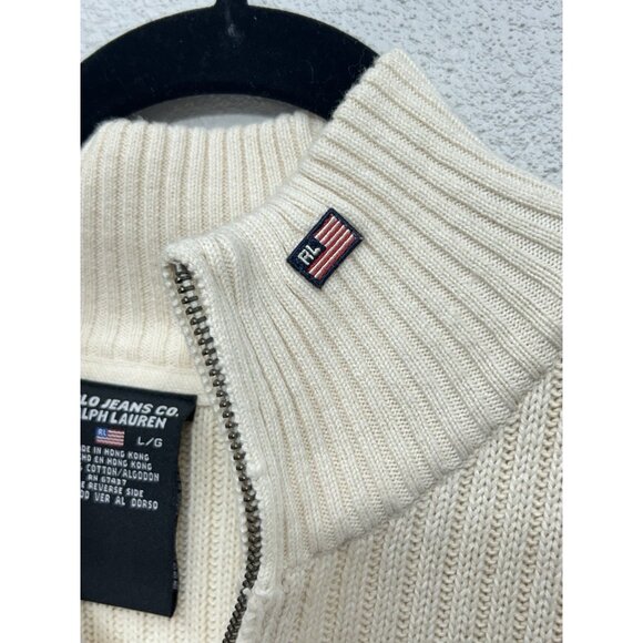 Vintage Polo Jeans Co Ralph Lauren sweater Men’s Large Ribbed 1/4 Zip Flag Logo - Picture 1 of 6
